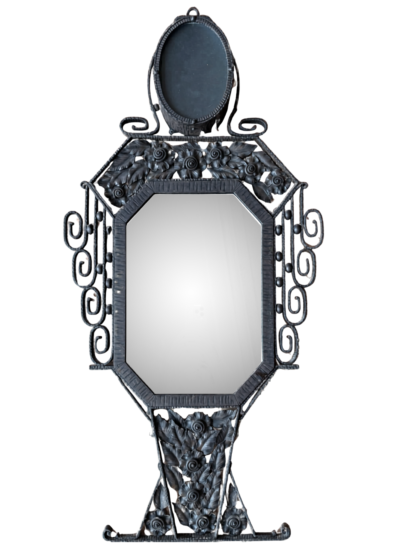 Rare Belgian Art Déco iron mirror w/ lamp