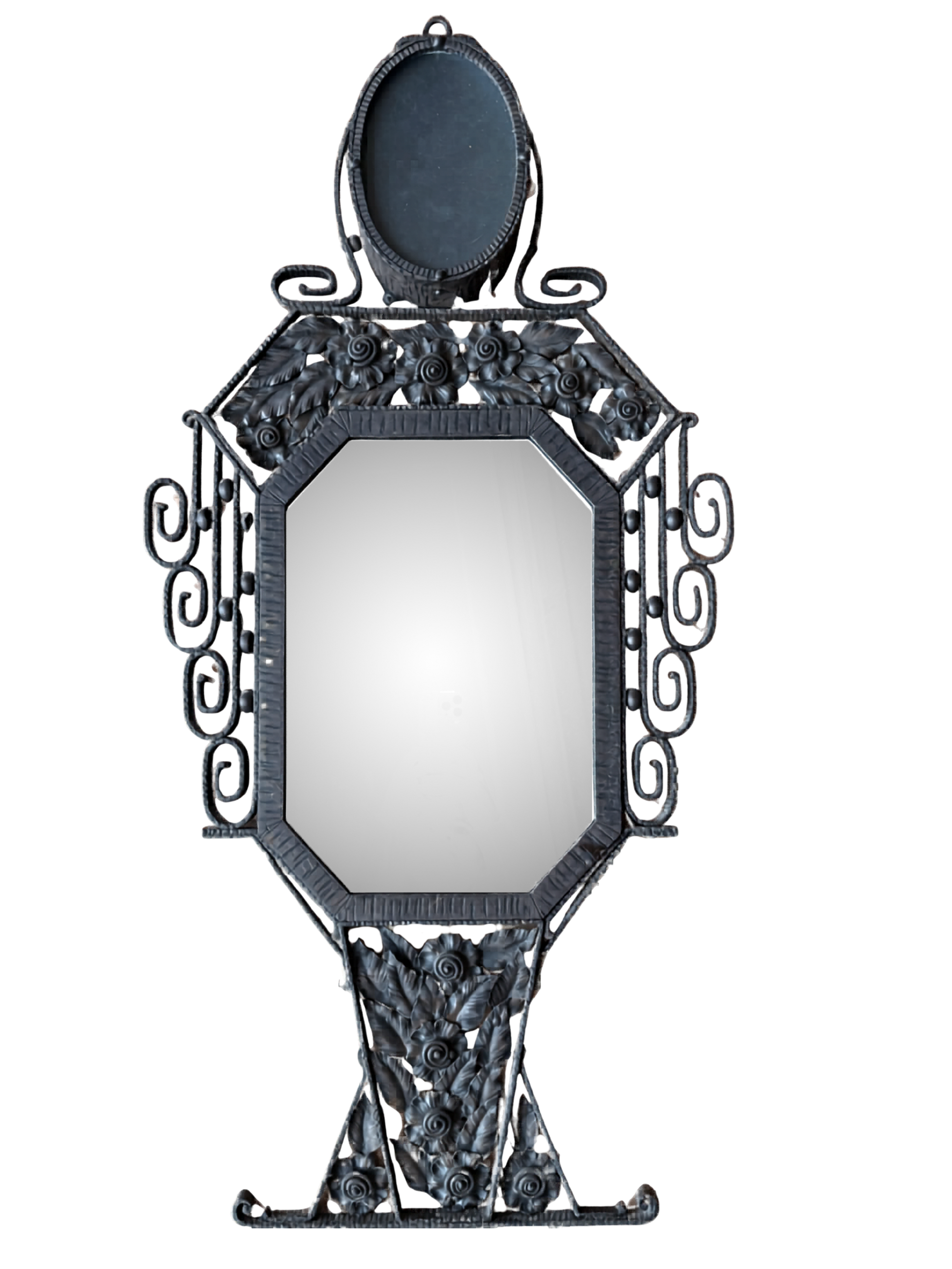 Rare Belgian Art Déco iron mirror w/ lamp